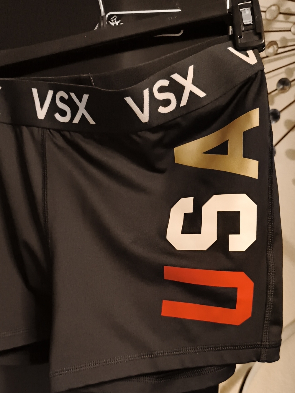 VSX Black Athletic Shorts with Red, White and Gold USA Lettering